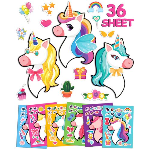 SmilinFit 36 Sheets Make Your Own Unicorn Stickers for Kids, Toddlers Unicorn Party Favors, Make a Face Kids Stickers Activities DIY Crafts, Unicorn Birthday Party Decorations Goodie Bags Stuffers