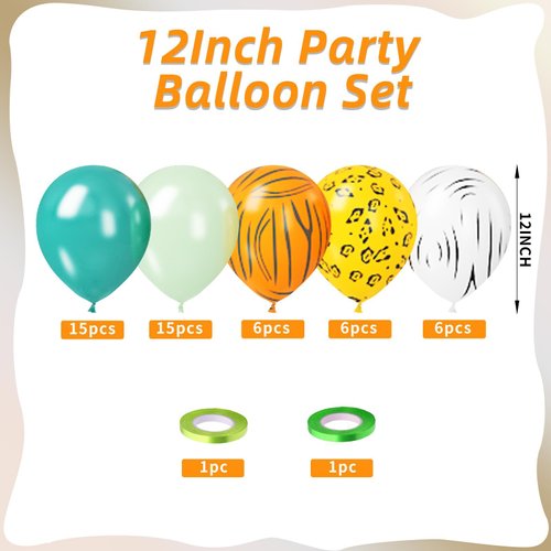 Jungle Balloons, 12 Inch 50 Pcs Jungle Safari Balloons Fresh Green Teal Balloons Animal Print Balloons for Jungle Safari Theme Party Decorations Jungle Theme Party Supplies