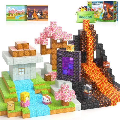 Magnetic Blocks - Build Mine Magnet World Magic Portal Set, Magnetic Tiles 1" Building Blocks Toddler Toys STEM Sensory Outdoor Toys for 3+ Year Old Boys & Girls, Creative Kids Games Kids Toys 84PCS