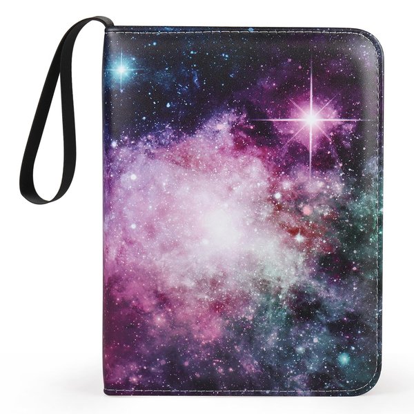 4 Pocket Trading Card Binders for 400 Cards, Purple Nebula Pattern