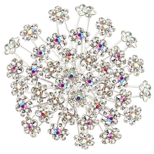 BETITETO Rhinestone Flower Hair Pins, 40 Pcs U-Shaped Crystal Party Wedding Bridal Hair Accessories for Women Girls (White)