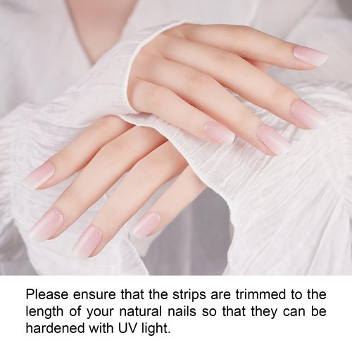 DANNI & TONI Semi Cured Gel Nail Strips French Ombre (in The Mood for Love) Pink White Ombre Nail Strips Glitter Gel Nail Stickers 28 Stickers Gift for Women