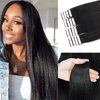 Yaki Tape in Hair Extensions Real Human Hair Black Women Light Yaki Human Hair Tape in Extensions Double Sided Skin Weft Yaki Straight Tape on Remy Hair Weft 10A Brazilian Hair 50G 20PCS 14 Inch