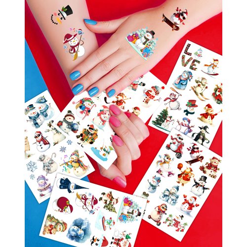20 Sheets Funny Snowman Temporary Tattoos Stickers,216 Pieces Christmas Winter Snowman Themed Tattoos Stickers Party Decoration Supplies Party favors for Kids Adults