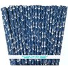 Outside the Box Papers Anchor Nautical Themed Paper Straws 7.75 Inches 75 Pack Navy Blue, White