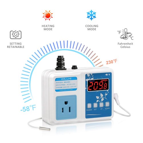 WILLHI WH1436A 10A Temperature Controller 110V Digital Thermostat Switch Sous Vide Controller NTC 10K Sensor Improved Version