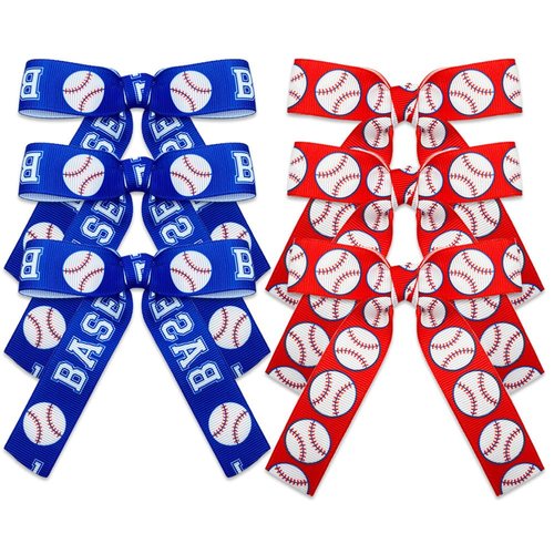 6 PCS Baseball Hair Bows Cheerleading Hair Ribbon Hair Bows With Tail Hair Bow Clips Hair Barrett...