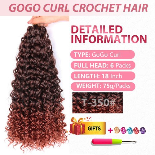 GoGo Curl Crochet Hair 18Inch 6Packs Curl Crotchet Braiding Hair Water Wave Synthetic Braiding Hair Extensions (18 Inch (Pack of 6), 1B/350#)
