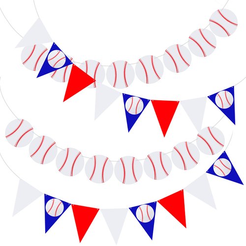 Zonon 4 Pieces Baseball Banner Party Decorations Baseball Paper Garland for Sports Theme Birthday Baby Shower Supplies (Baseball Style)