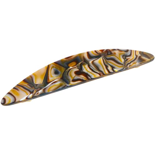 French Amie Long Oval Silver Onyx Grey 4.5" Handmade Celluloid Hair Clip Barrette with Golden Clasp for Women