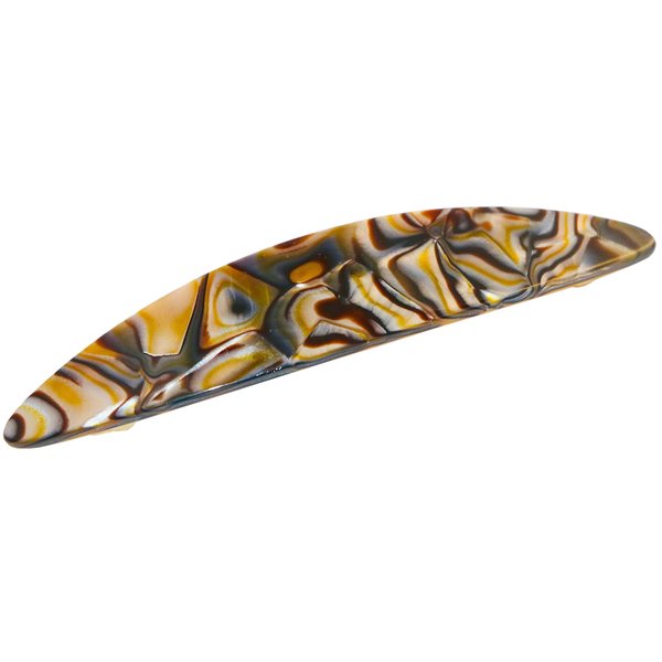 French Amie Long Oval Silver Onyx Grey 4.5" Handmade Celluloid Hair Clip Barrette with Golden Clasp for Women
