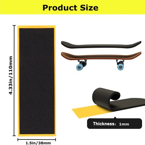 WINDIR 12pcs Foam Grip Tape for Fingerboards,38mm×110mm Pro Black Wooden Mini Skateboards (12pcs)