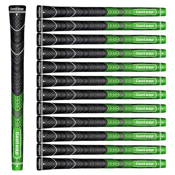 Geoleap Golf Grips Set of 13- Cord Rubber Compound Material, Hybrid Golf Club Grips, All Weather Performance.(Green, Midsize)