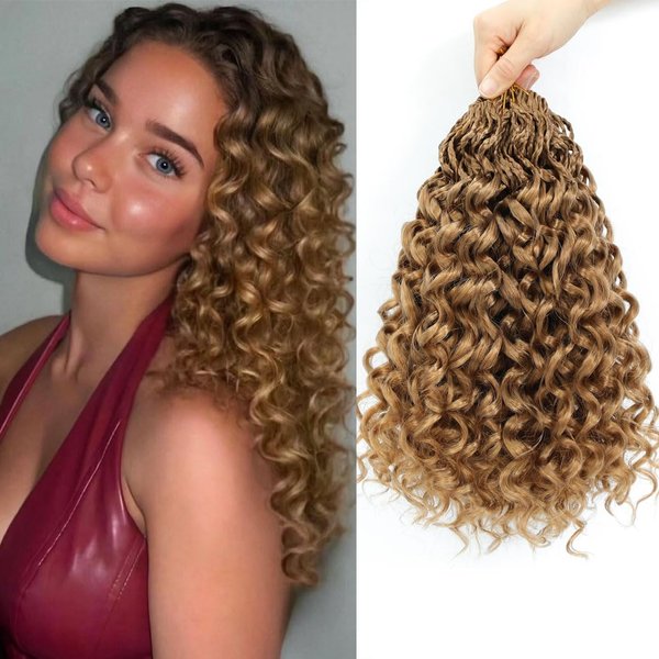 New Gogo Curl Crochet Hair Pre Looped 8 Packs Pre Twisted Curly Crochet Hair for Black Women Beach Curl Wave Crochet Synthetic Hair Extensions (14 Inch (Pack of 8) 27#)