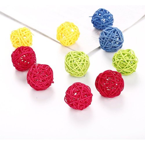 Seadiquiet 10Pcs Funny Kitten Cat Playing Toy Candy Color Rattan Ball Pet Supplies Random Color Balls