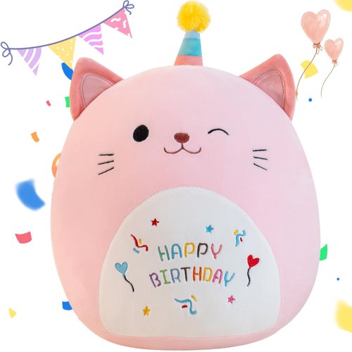 Gudisi Cat Plush Cute Cat Stuffed Animals Soft Birthday Gift Cat Plushie Pillow Decor Pink 8 inch