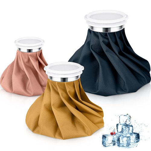 Shihanee 3 Pcs Ice Pack for Injuries, Reusable Hot Water Bag with Screw Top, Hot Cold for Sports Knee Head Leg Shoulder Back Injury, 6 Inch 9 Inch 10 Inch(Multicolor,Morandi Style)