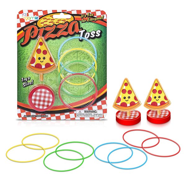 Gamie Pizza Ring Toss Games for Kids, Set of 6, Mini Desktop Ring Tossing Games with Pizza Stand and 4 Rings, Carnival Birthday Party Favors, Goodie Bag Fillers, Fun Indoor Toys for Boys and Girls