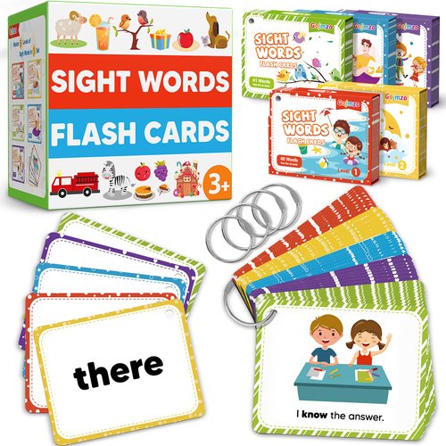 Gojmzo Sight Words Flash Cards Kindergarten Preschool Learning Activities, Homeschool Supplies for Kids Ages 4-8, 220 Dolch Sight Word Reading Spelling Games Learning Toys for 3 4 5 Year Old Toddlers