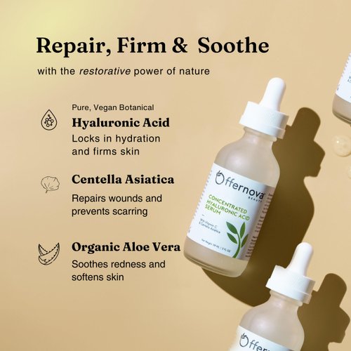 Concentrated Hyaluronic Acid Serum with Vitamin C & Centella Asiatica - Pure Organic Vegan Ingredients - Suero Concentrado de Acido Hialuronico