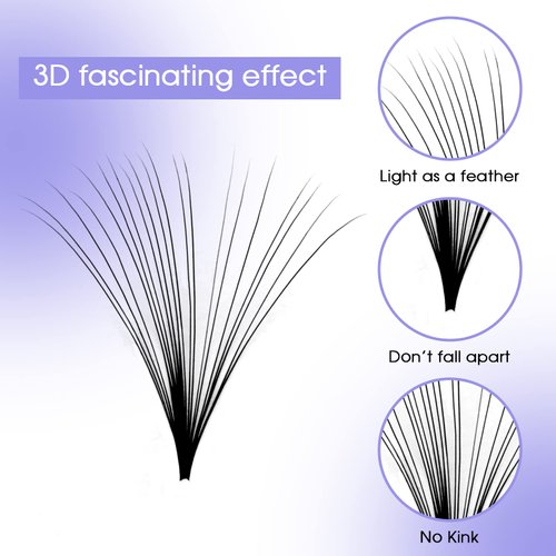Eyelash Extensions C/D Curl Easy Fan Lash Extensions 0.03mm Optinal 8-14mm Mixed Length Mega Volume Eyelash Extension 3D~10D Self Fanning Lashes (0.03-C, 8-14mm)