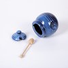 Cutiset Ceramic Honey Pot with Lid and Dipper, 20oz rustic Honey Jar (Blue)