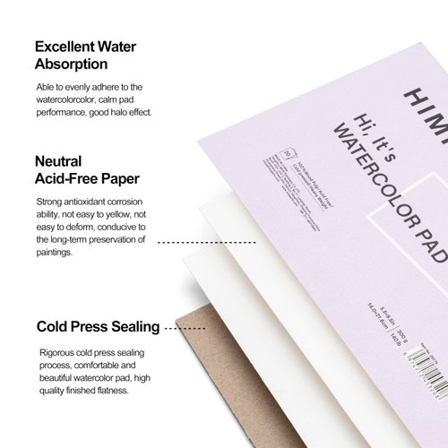 HIMI Watercolor Paper Pad, 5.5x8.5", 50 Sheet Mixed Paper Pad, Painting, Watercolor, Mixed Media and Ink Sketchbook for Adult Student Beginner, Art Supplies Paint Pad Gift (Purple)