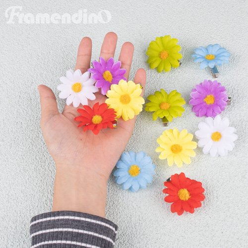 Framendino, 12 Pack Multi-Colored Daisy Hair Clips Sun Flower Hairpins Mini Sunflower Hair Pins for Women Beach Wedding Bridal Accessories