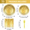 96 PCS Gold Birthday Tableware Set for Golden Themed Happy Birthday Party Supplies Golden Diamond Dinner Plates Gold Napkins Forks for 24 Guests Men Women Anniversary Engagement Wedding Party Favors