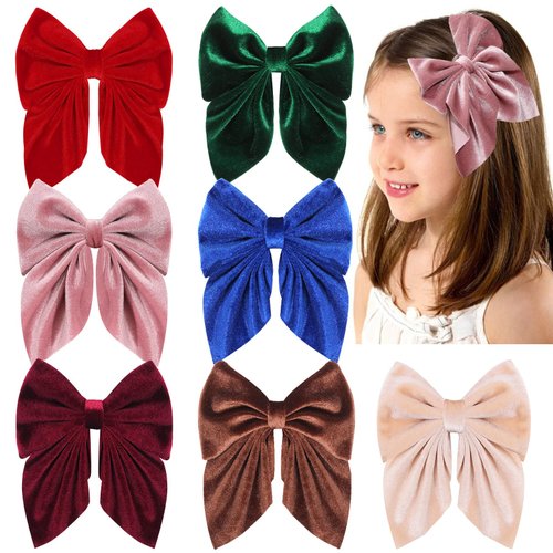 7 PCS Velvet Hair Bows for Girls, CN 4.5&quot; Velvet Toddler Bows with Alligator Clip, Colorful Hair ...