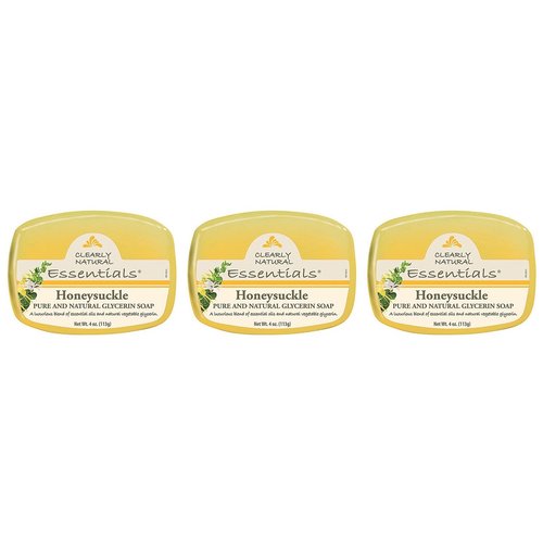 Clearly Natural Glycerine Honeysuckle Bar Soap (Pack of 3) With Glycerin, Sodium Stearate, Decyl Gluoside, Sorbitol, Sodium Oleate, Propanediol, Natural France and Essential Oils, 4 oz. each