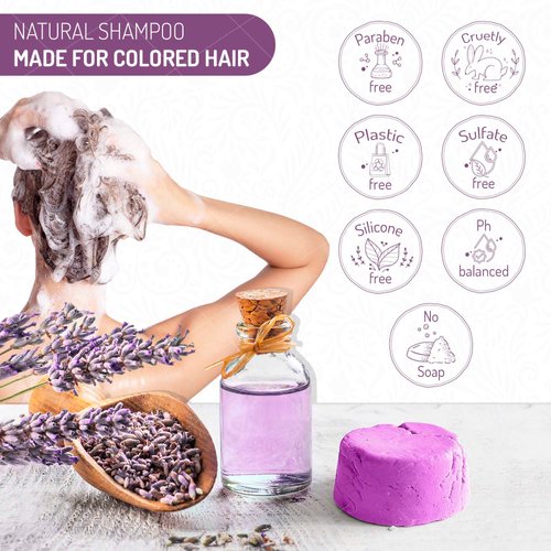 Ruh Natural Shampoo Bar for Color Treated Hair, Handmade Sulfate Free Shampoo Bars with Lavender, Vegan and Zero-Waste Eco-Friendly, Lavender (1ct)