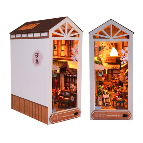 Kisoy Miniature DIY House Kit, Wooden DIY Dollhouse with Furniture for Teens and Adult, Handmade Dollhouse Toy with Furniture and Light for Birthday/Christmas Day (Small Alley After Rain)