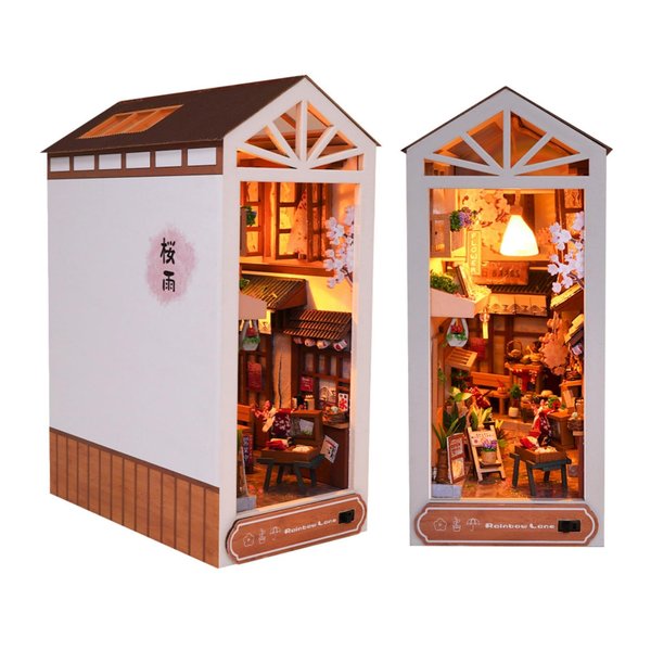 Kisoy Miniature DIY House Kit, Wooden DIY Dollhouse with Furniture for Teens and Adult, Handmade Dollhouse Toy with Furniture and Light for Birthday/Christmas Day (Small Alley After Rain)