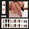 Almond Press on Nails Long Oval Fake Nails Black French Tip Acrylic Nails with Gold Lines Design Full Cover Natural Glue on Nails Reusable Stick on Nails for Women Girls