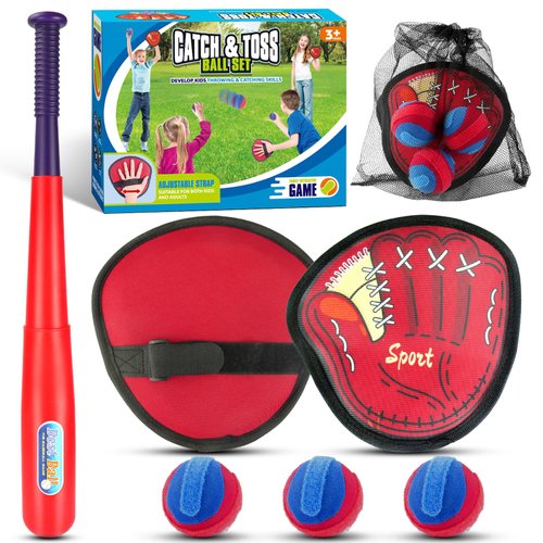 Toss and Catch Ball Set,Kids Beginner Baseball Training Glove&Baseball Bat,Velcro Ball and Catch Game Backyard Beach Pool Outdoor Sports Toys for Boys Girls,Christmas Stocking Stuffers Gifts for Kids