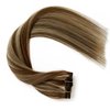 Clip in Hair Extensions Real Human Hair Clip in Extensions,18 Inch Chestnut Brown Balayage Blonde Highlights Real Hair Extensions Clip in Human Hair 7 Pieces 70G Double Weft Remy Human Hair Extensions