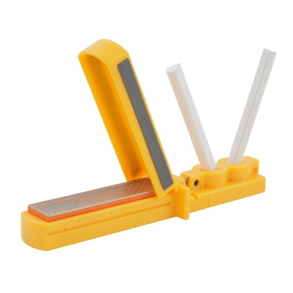 Smith's CCD4 3-in-1 Sharpening System – Yellow – Ceramic Rods – Diamond Stone – Protective Lid – Easy Storage – Knife & Tool Sharpener - Portable