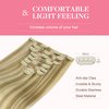 GOO GOO Clip in Hair Extensions Real Human Hair, 14inch 150g 9Pcs, 16/22 Light Blonde Highlighted Golden Blonde, Remy Human Hair Extensions Clip ins for Women, Natural Human Hair
