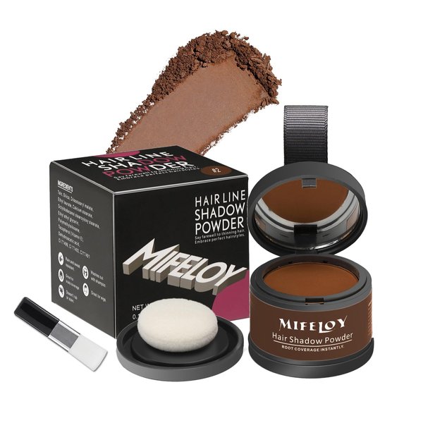 Mifeloy Root Touch Up Powder, Instantly Gray Hair Cover Up, Women Color Root Coverage Shadow Powder for Thinning Grey Hairline, Men Roots Concealer for Hair Loss Beard Line Eyebrow, Medium Brown