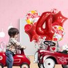 32 Inch 4 Balloon Number, Red Balloons, Red Confetti Latex Balloon Foil Balloons Mylar Balloons Number 4 Balloons for Anniversary Supplies Kids Birthday Party (Red, 4)