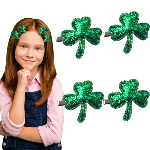 HOXIEYA St. Patrick&#39;s Day Hair Bows Clips Glitter Sequins Shamrock Hair Clips for Girls Green Clo...