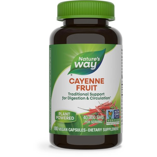 Nature's Way Cayenne Pepper, Traditional Digestion and Circulation Support*, Non-GMO Project Verified, Gluten Free, 180 Vegetarian Capsules (Packaging May Vary)