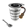 Guitar Novelty Mug Unique Musical Gift Coffee Cup with Cool Music Themed Lid & Guitar Handle Design & Guitar Spoon, Great Gifts for Music Teacher, & Guitar Lovers for Holidays, Fathers Day, Men, Women