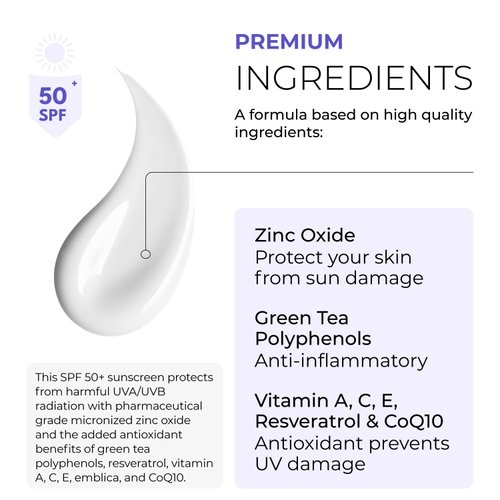 NOVA DERM INSTITUTE Smart Sunscreen SPF 50 Sheer Sunscreen for face Zinc oxide Daily UV Facial Sunscreen Face Moisturizer with SPF Broad Spectrum Sunblock Anti-aging Skin Care for Healthy Glow