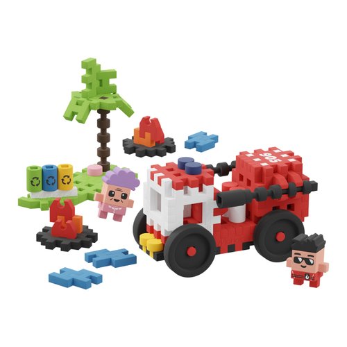 Marioinex Mini Waffle City Fire Truck Construction Playset Includes 80 Flexible Blocks and 2 Minifigures- Improves Fine Motor Skills- STEM STEAM Building Montessori Toys for Kids 5+