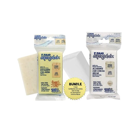 T.Taio Esponjabon con Concha Nácar + Exfoliante Con Avena 2 Pack Bundle (Mother of Pearl + Oat Soap-Sponge) (Limited Edition)