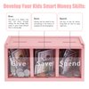 Mczxon Spend Save Give Piggy Bank for Kids, Money Coin Savings Piggy Bank Jar Box for Kids Child Safe Money Saver, Teach Children About Giving & Saving Money Piggy Box for Childrens Boys Girls, Pink