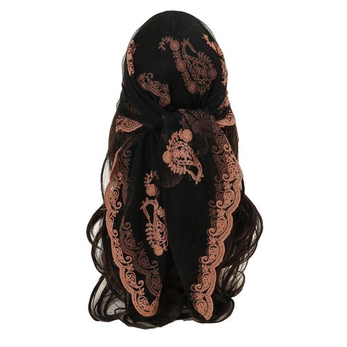 Floerns Women's Flower Embroidery Hair Scarf Headband Sheer Lace Hair Bandana Black One-Size