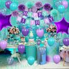 Mermaid Birthday Decorations Purple Teal Blue Party Balloons Happy Birthday Banner Dots Garland Purple Turquoise Green Fringe Curtain Pompom Swirls for Girl Women Birthday Baby Shower Party Decoration